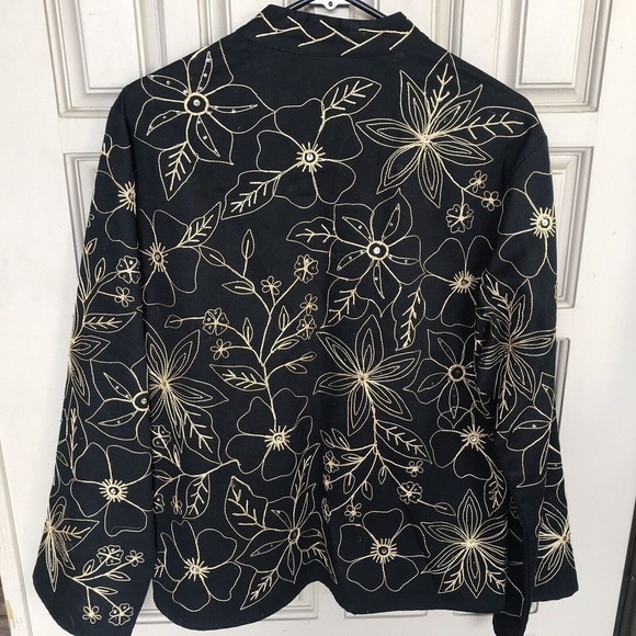 New Direction Jacket SzL Cotton Black Gold Buttons/Thread Design Fancy NWOT - Picture 2 of 8